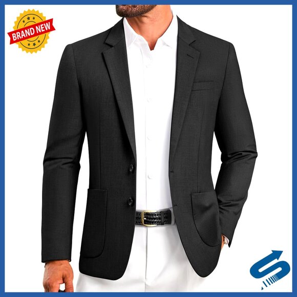 Slim Fit Two Button Blazer Jacket Polyester Rayon Casual Business